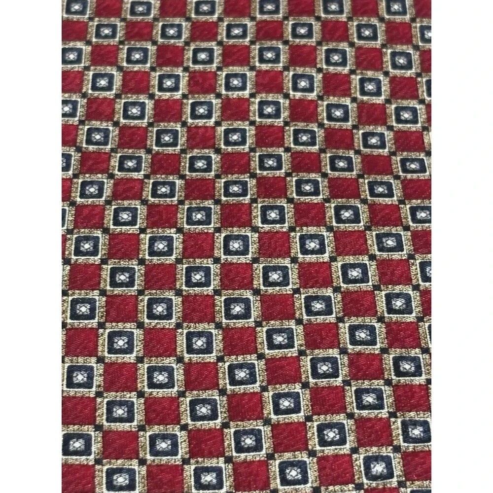 STAFFORD GEOMETRIC SILK TIE RED NAVY GOLD CLASSIC MENS EUC